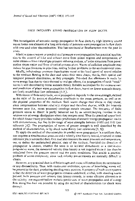 (PDF) High intensity sound propagation in flow ducts