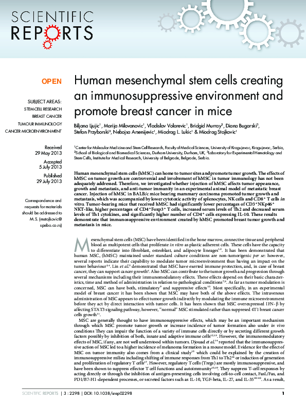 (PDF) Human mesenchymal stem cells creating an immunosuppressive ...