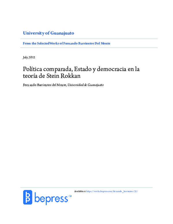 (PDF) Política comparada, Estado y democracia en la teoría de Stein Rokkan