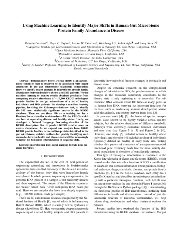 (PDF) Using machine learning to identify major shifts in human gut ...