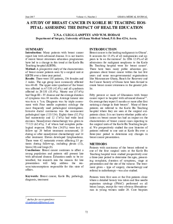 (PDF) A study of breast cancer in korle bu teaching hospital: assessing ...