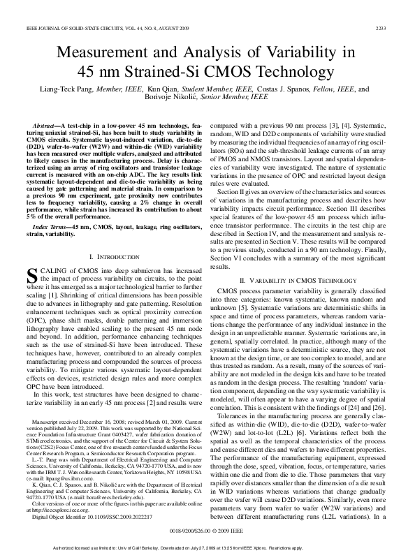 (PDF) Measurement and Analysis of Variability in 45 nm Strained-Si CMOS ...