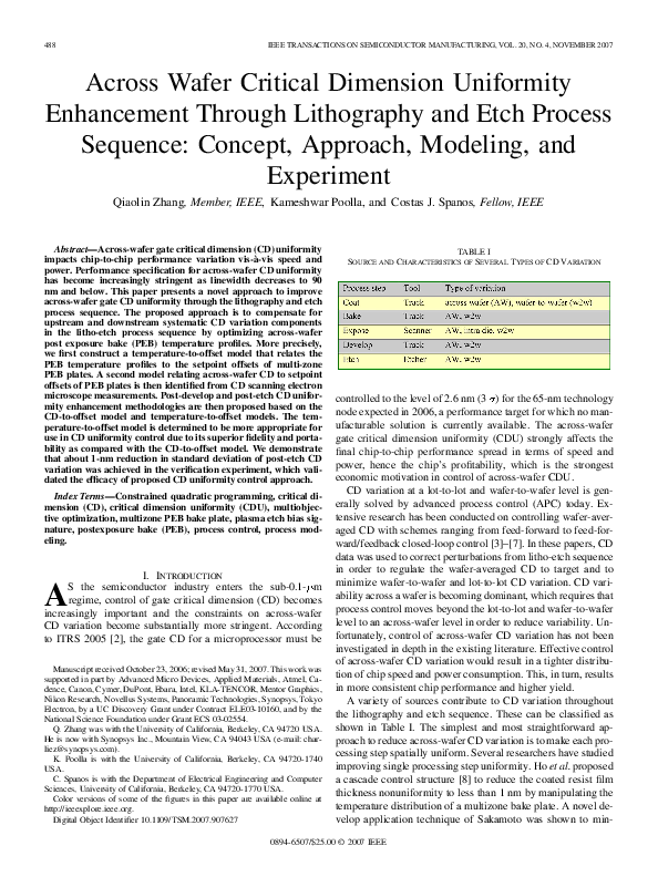 (PDF) Across Wafer Critical Dimension Uniformity Enhancement Through