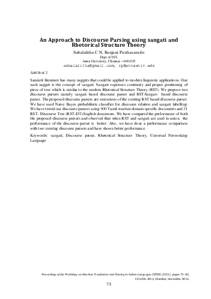 (PDF) An approach to discourse parsing using sangati and rhetorical ...