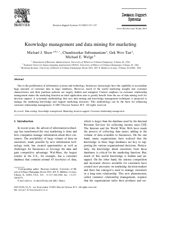 (PDF) Knowledge management and data mining for marketing