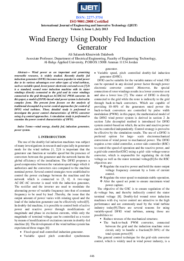 (PDF) Wind Energy Using Doubly Fed Induction Generator