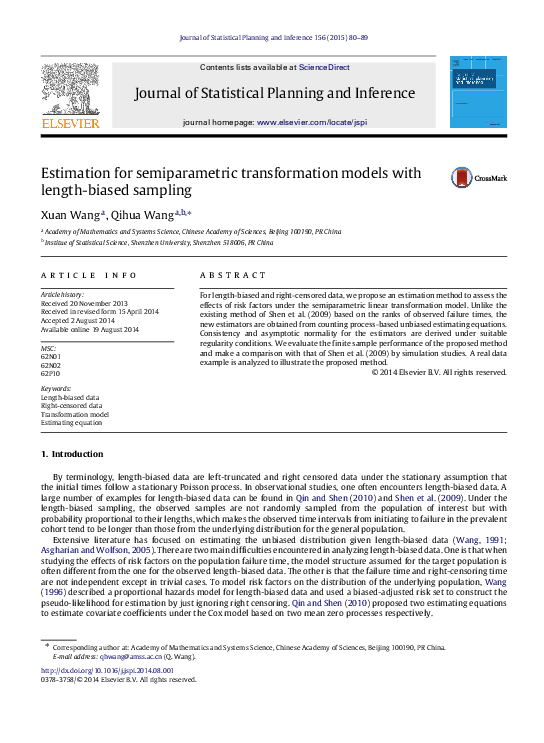 (PDF) Estimation for the Semiparametric Transformation Model under ...