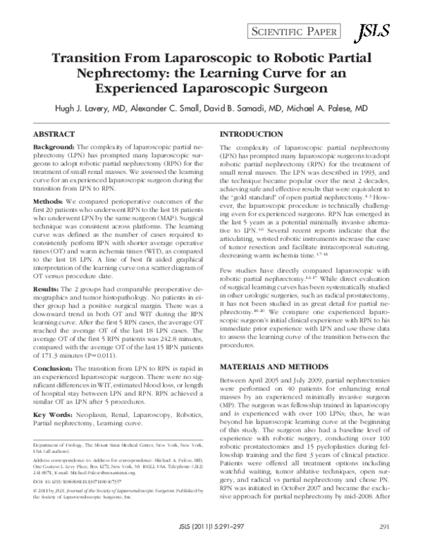 (PDF) Transition From Laparoscopic to Robotic Partial Nephrectomy: the ...