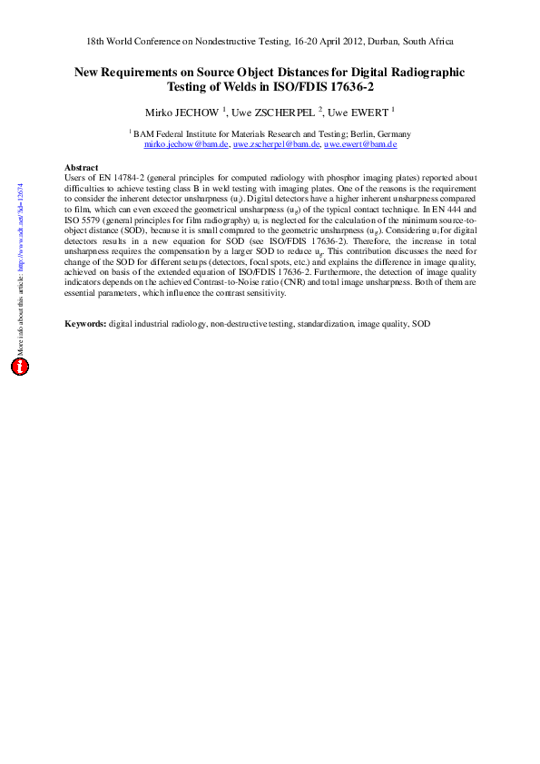 New Requirements on Source Object Distances for Digital Radiographic ...