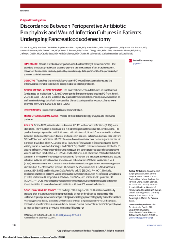 (PDF) Discordance Between Perioperative Antibiotic Prophylaxis and ...