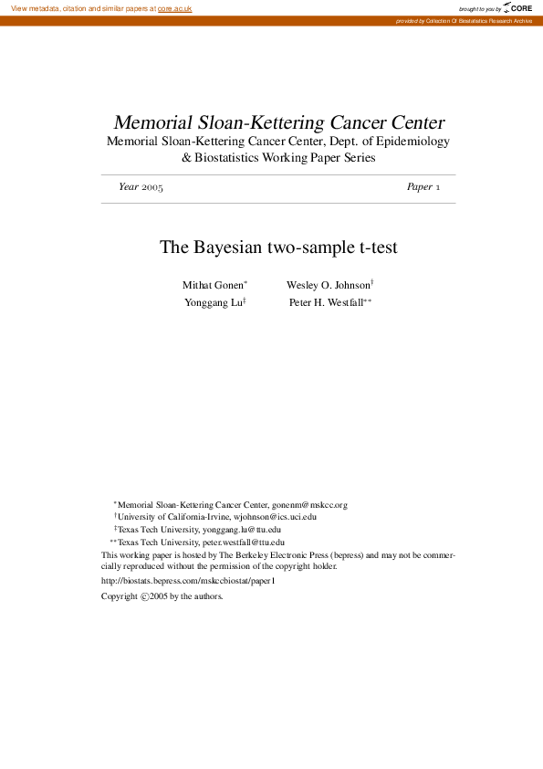(PDF) The Bayesian Two-Sample t Test