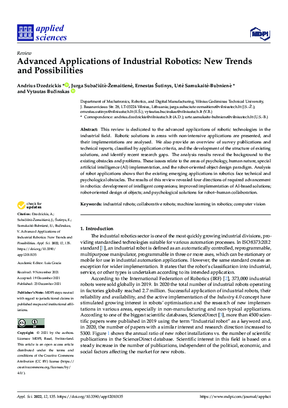 (PDF) Advanced Applications of Industrial Robotics: New Trends and ...