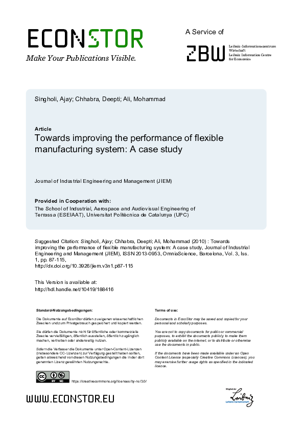 (PDF) Towards improving the performance of flexible manufacturing ...