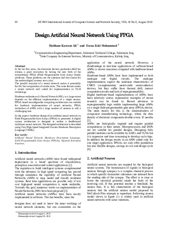 (PDF) Design Artificial Neural Network Using FPGA