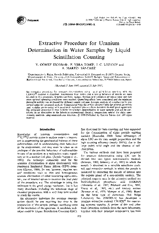 (PDF) Extractive procedure for uranium determination in water samples