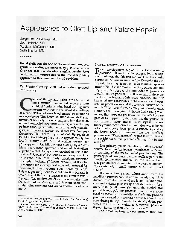 (PDF) Approaches to Cleft Lip and Palate Repair
