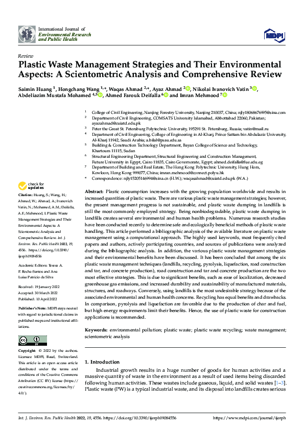 (PDF) Plastic Waste Management Strategies and Their Environmental ...