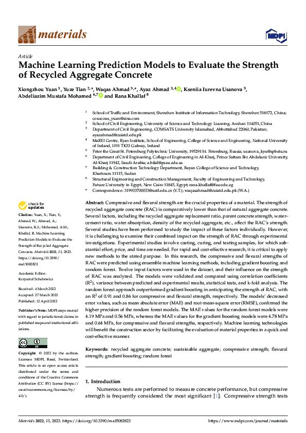 (PDF) Machine Learning Prediction Models to Evaluate the Strength of ...