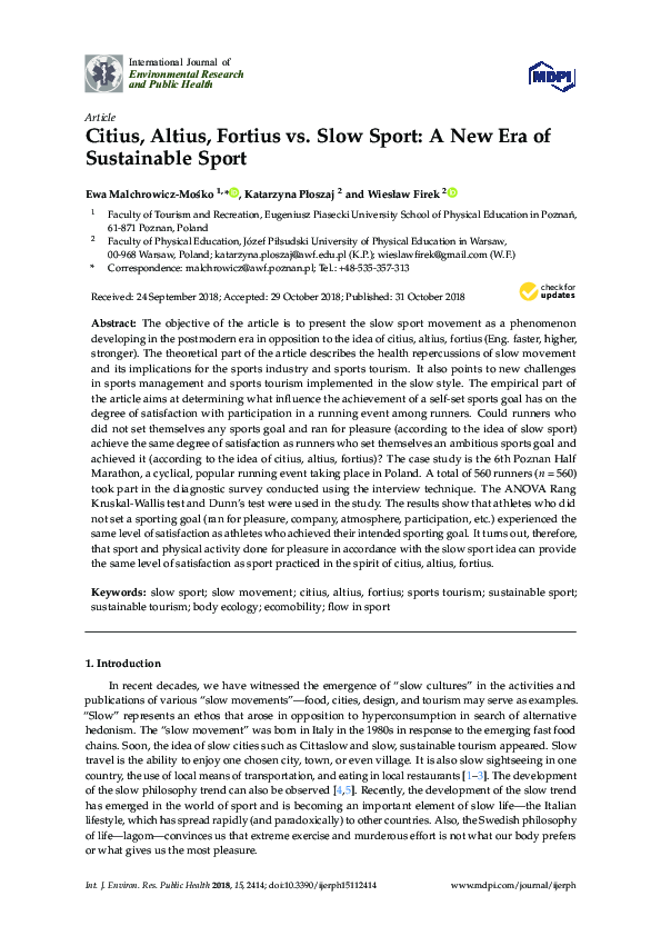 (PDF) Citius, Altius, Fortius vs. Slow Sport: A New Era of Sustainable ...
