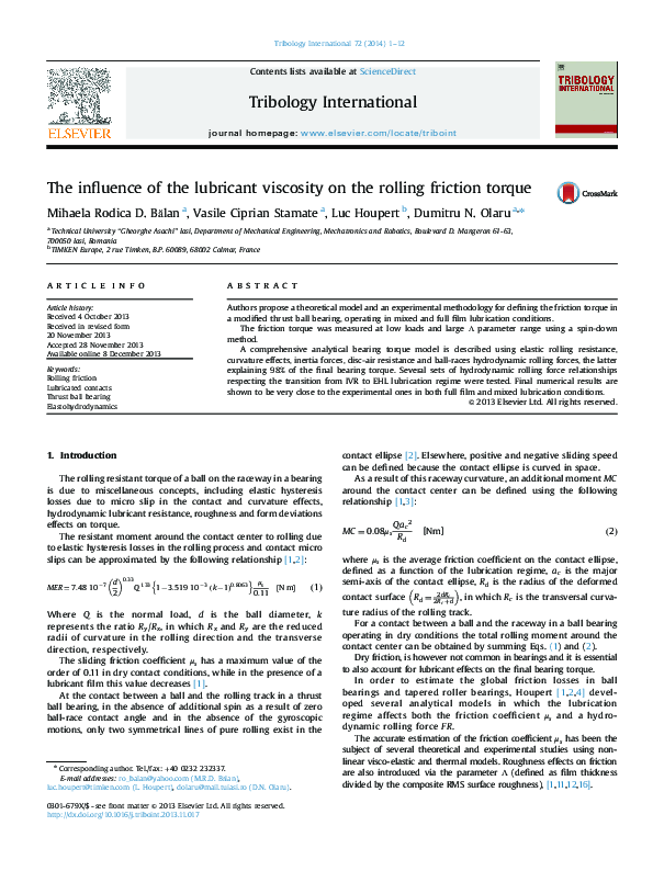 (PDF) The influence of the lubricant viscosity on the rolling friction ...