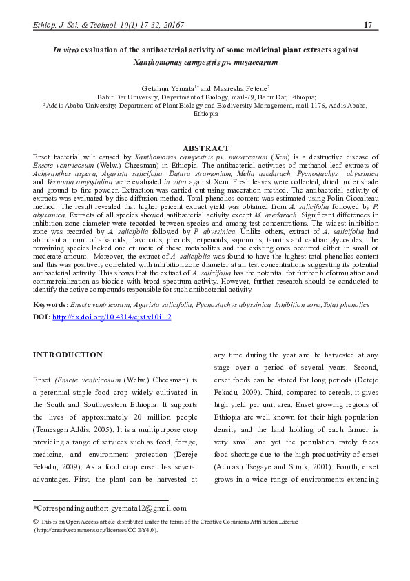 (PDF) In vitro evaluation of the antibacterial activity of some ...