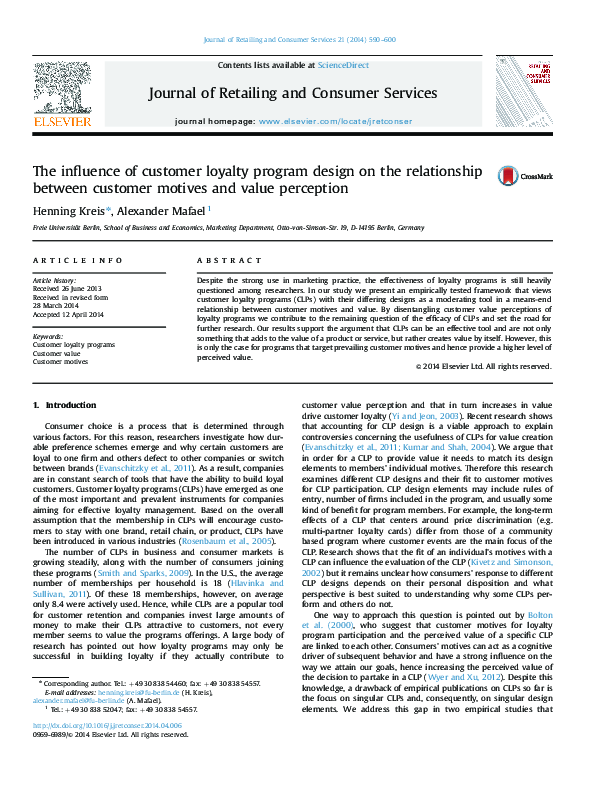 (PDF) The influence of customer loyalty program design on the ...