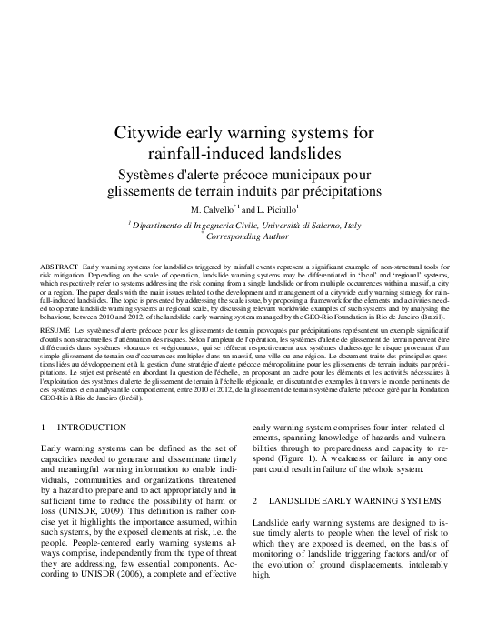 (PDF) Citywide early warning systems for rainfall-induced landslides
