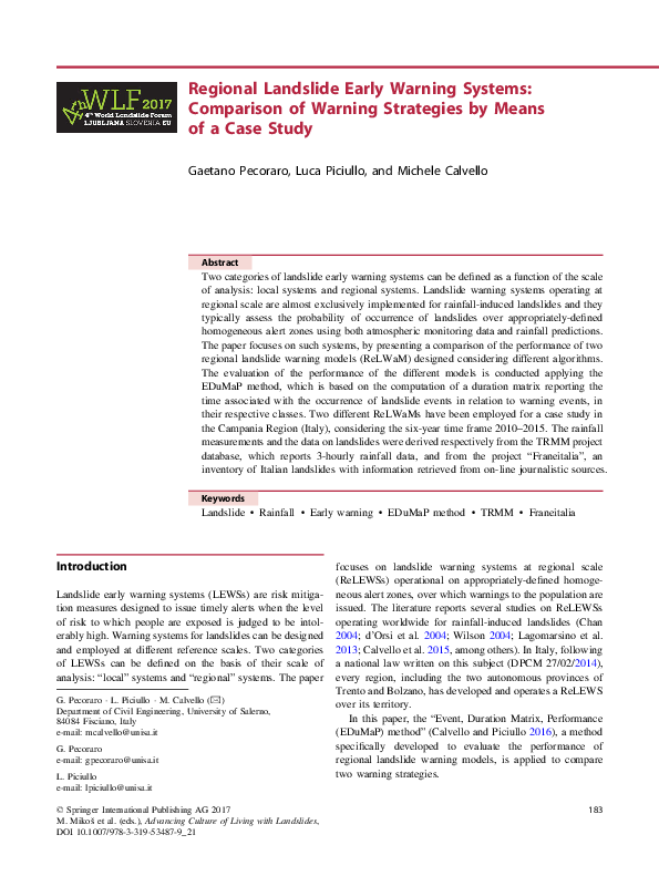 (PDF) Regional Landslide Early Warning Systems: Comparison of Warning ...