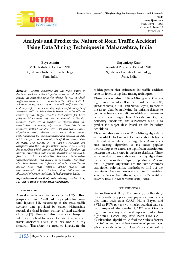(PDF) Analysis and Predict the Nature of Road Traffic Accident Using ...