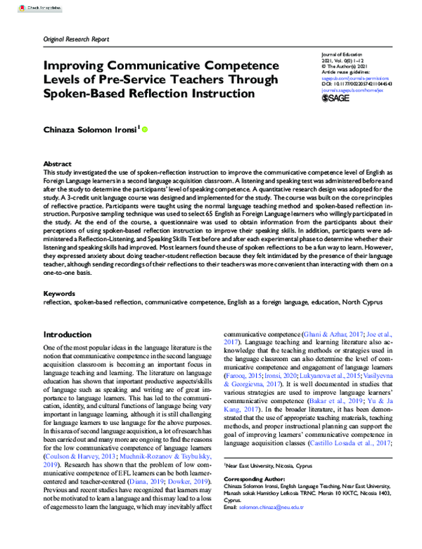 (PDF) Improving Communicative Competence Levels of Pre-Service Teachers ...