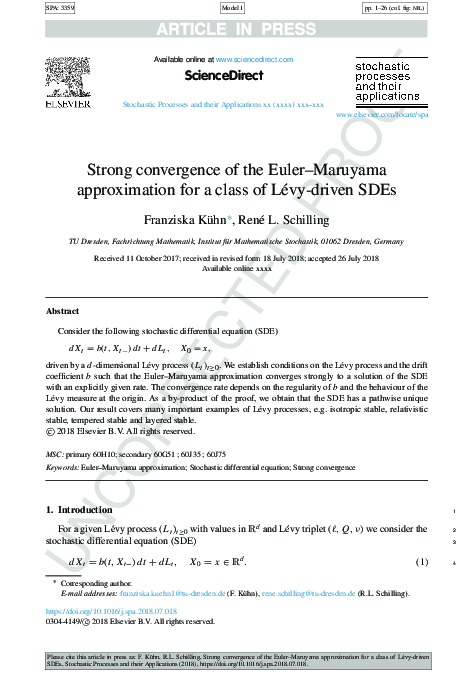 (PDF) Strong convergence of the Euler-Maruyama approximation for SDEs ...