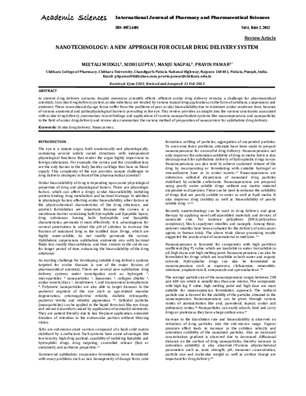 (PDF) Nanotechnology: A New Approach for Ocular Drug Delivery System