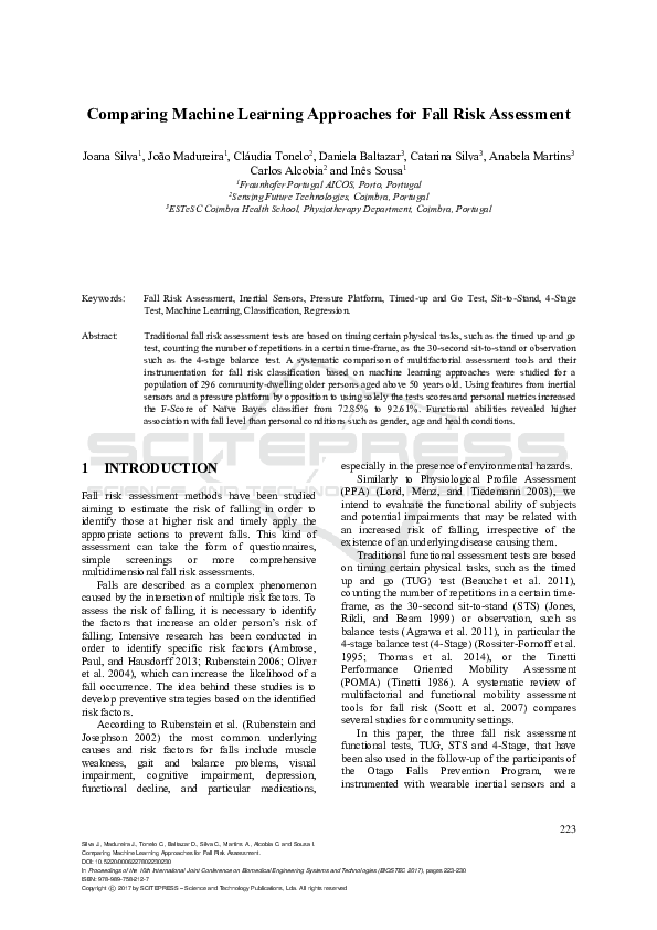 (PDF) Comparing Machine Learning Approaches for Fall Risk Assessment