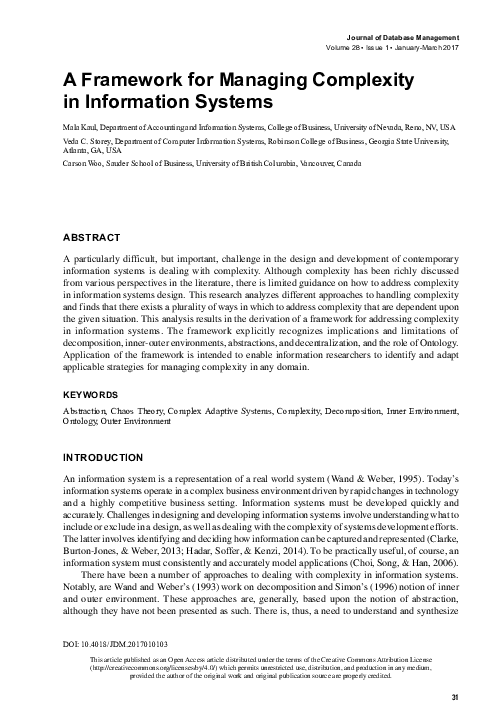 (PDF) A Framework for Managing Complexity in Information Systems