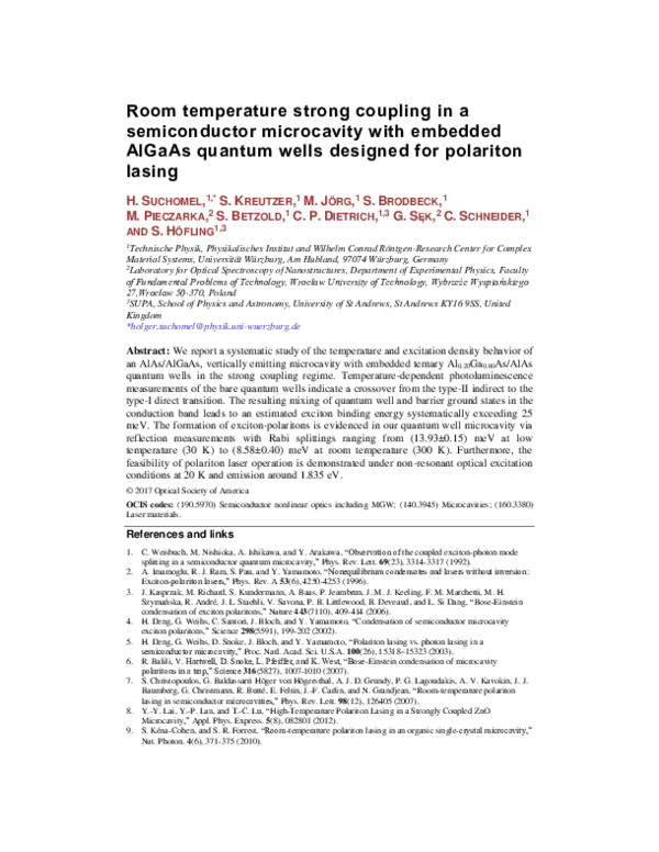 (PDF) Room temperature strong coupling in a semiconductor microcavity ...