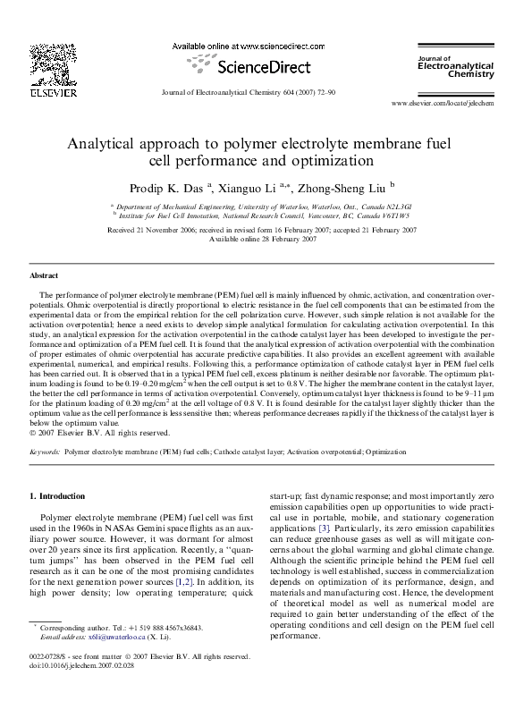 (PDF) Analytical approach to polymer electrolyte membrane fuel cell
