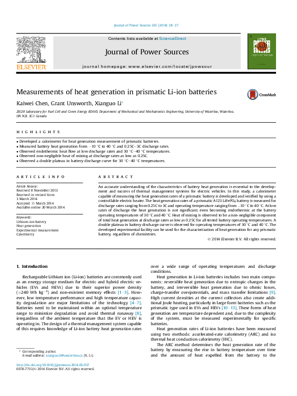 (PDF) Measurements of heat generation in prismatic Li-ion batteries