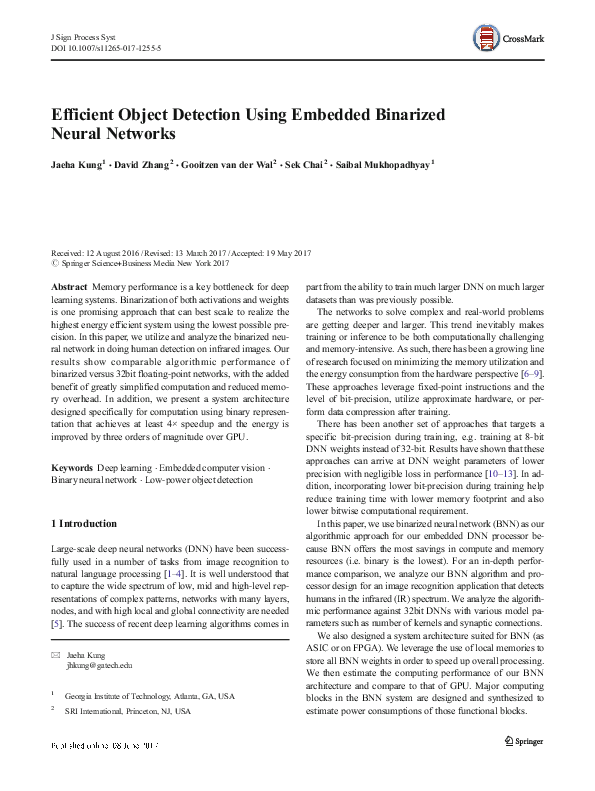 (PDF) Efficient Object Detection Using Embedded Binarized Neural Networks