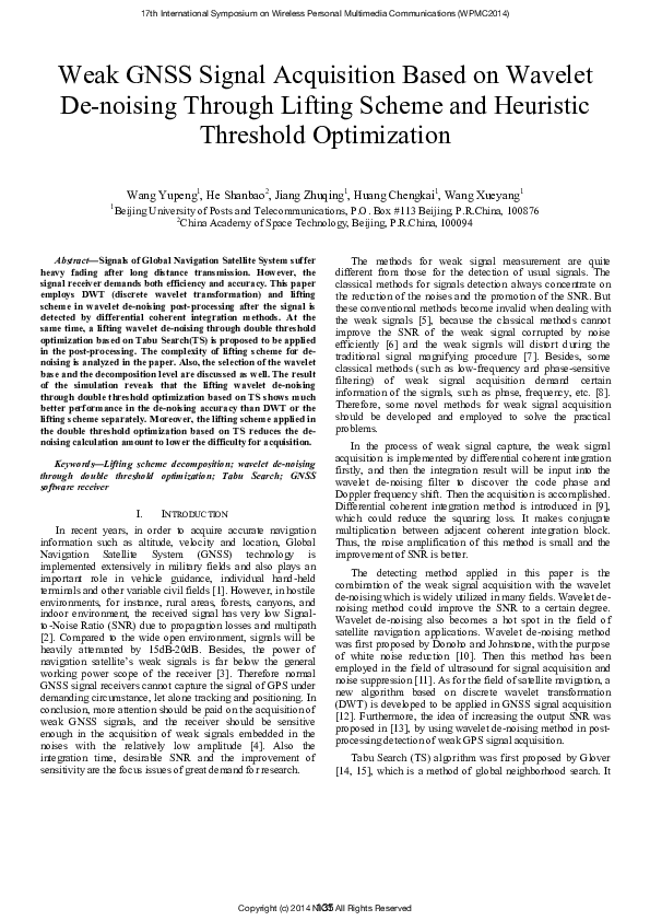 (PDF) Weak GNSS signal acquisition based on wavelet de-noising through ...