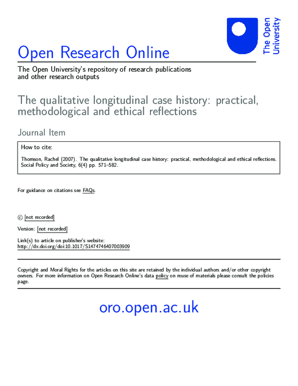 (PDF) The Qualitative Longitudinal Case History: Practical ...