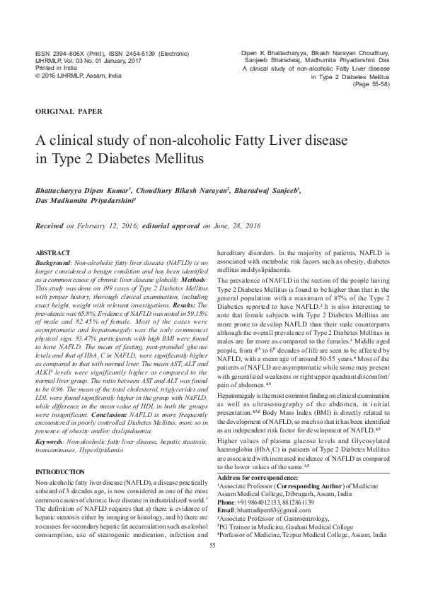 (PDF) A clinical study of non-alcoholic Fatty Liver disease in Type 2 ...