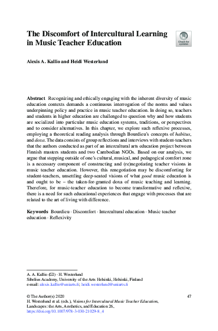 (PDF) The Discomfort of Intercultural Learning in Music Teacher Education