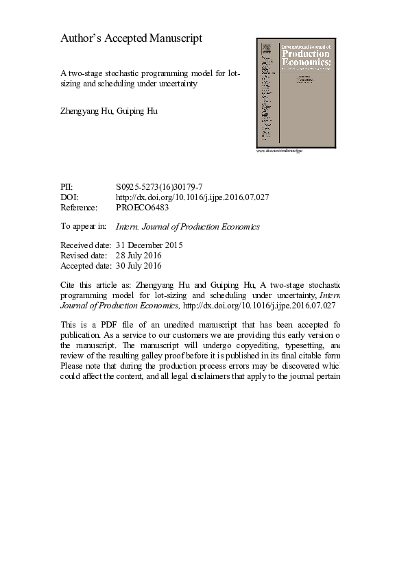 (PDF) A two-stage stochastic programming model for lot-sizing and ...