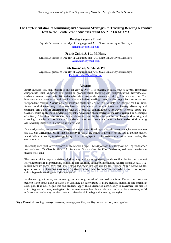(PDF) The Implementation of Skimming and Scanning Strategies in ...