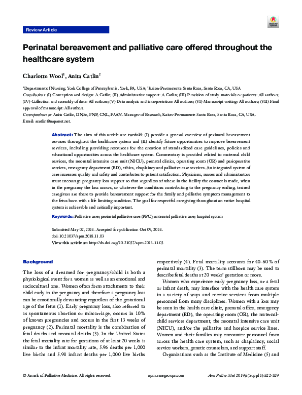 (PDF) Perinatal bereavement and palliative care offered throughout the ...