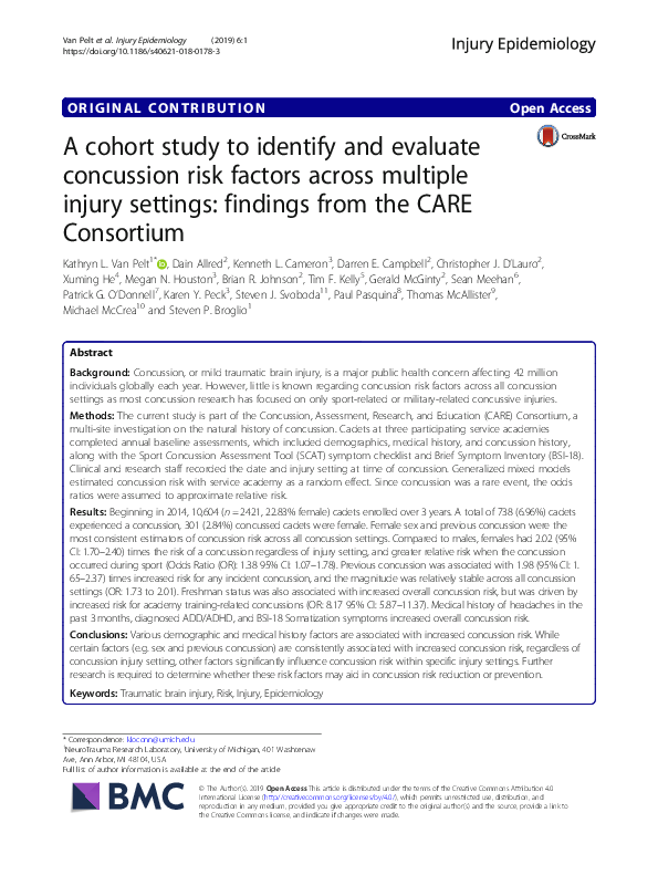 (PDF) A cohort study to identify and evaluate concussion risk factors ...