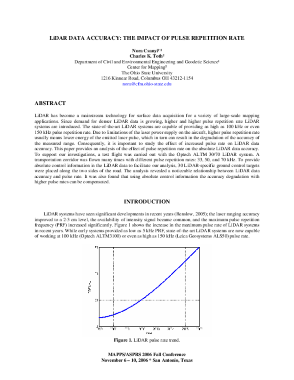 (PDF) LiDAR Data Accuracy: The Impact of Pulse Repetition Rate