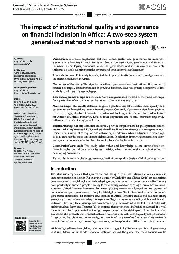 (PDF) The impact of institutional quality and governance on financial ...
