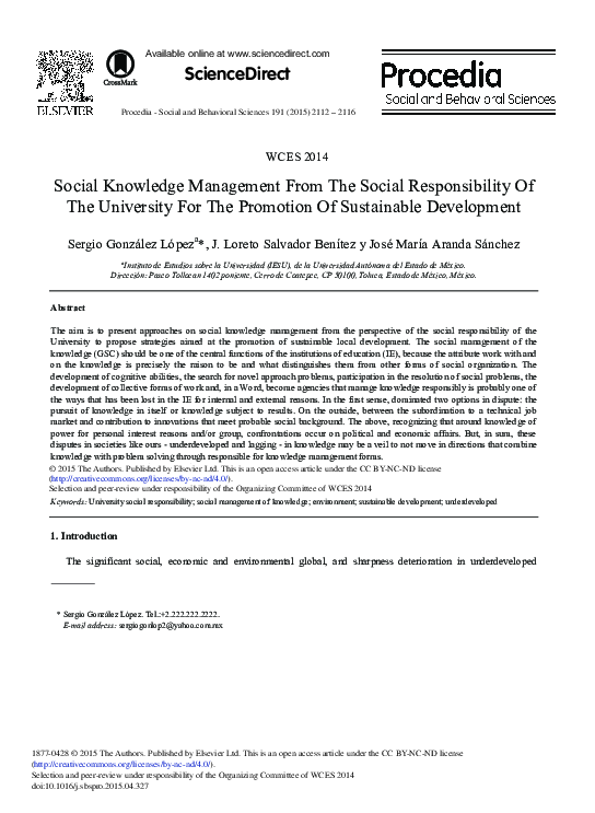 (PDF) Social Knowledge Management from the Social Responsibility of the ...