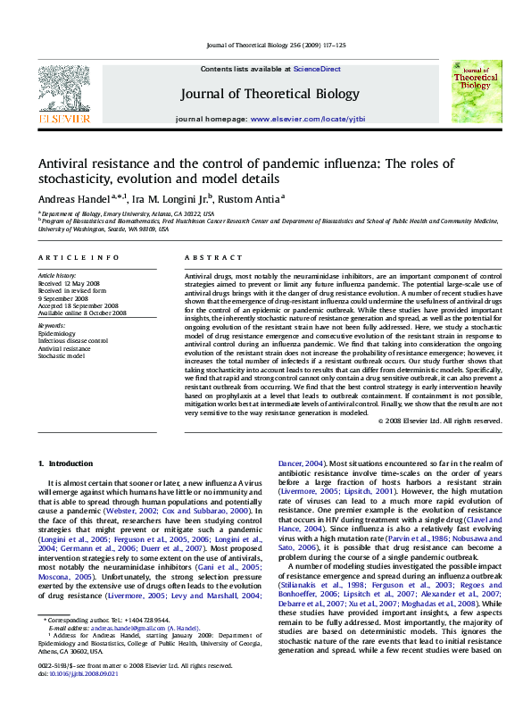 (PDF) Antiviral resistance and the control of pandemic influenza: The ...